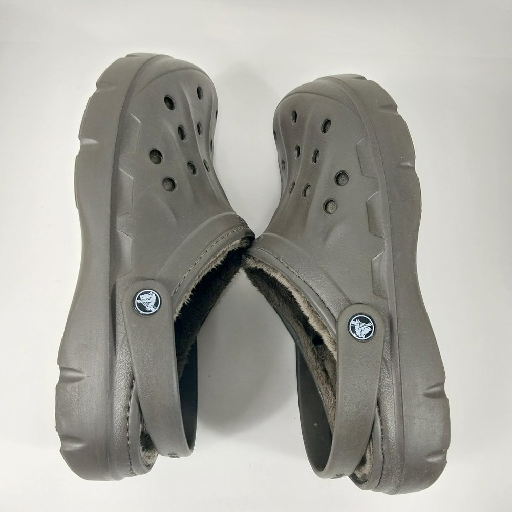Crocs Mens 10 Womens 12 Clogs Brown Faux Fur Lined Casual Comfort Slip On Shoes - Picture 4 of 9